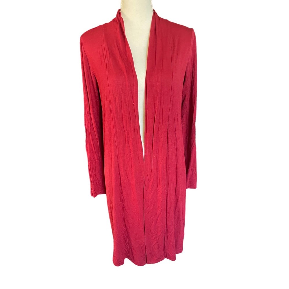Mon Ami Womens Open Front Sweater Duster Elbow Patches Long Sleeve Sz S Burgundy